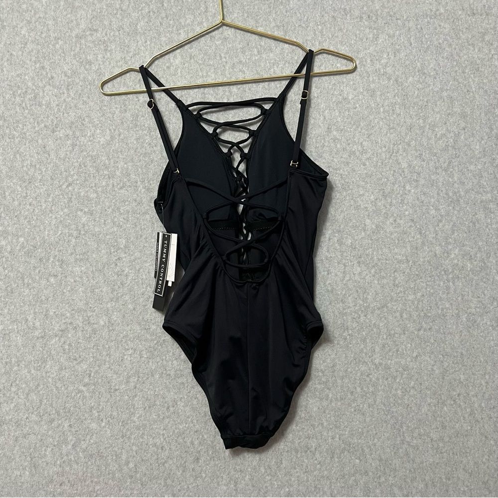 La Blanca Black Lace-Up One Piece Swimsuit NWT Size 4 Convertible Straps - Picture 3 of 8
